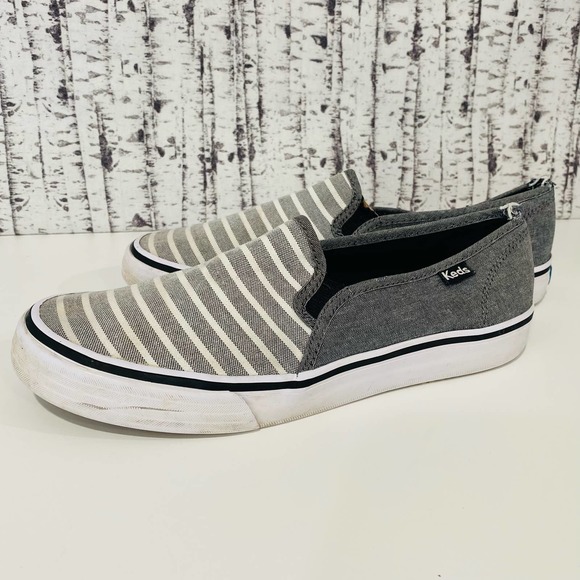 Keds Shoes - Keds Sneakers Women's 8 Slip On Gray Stripes Tennis Shoes Athletic Summer